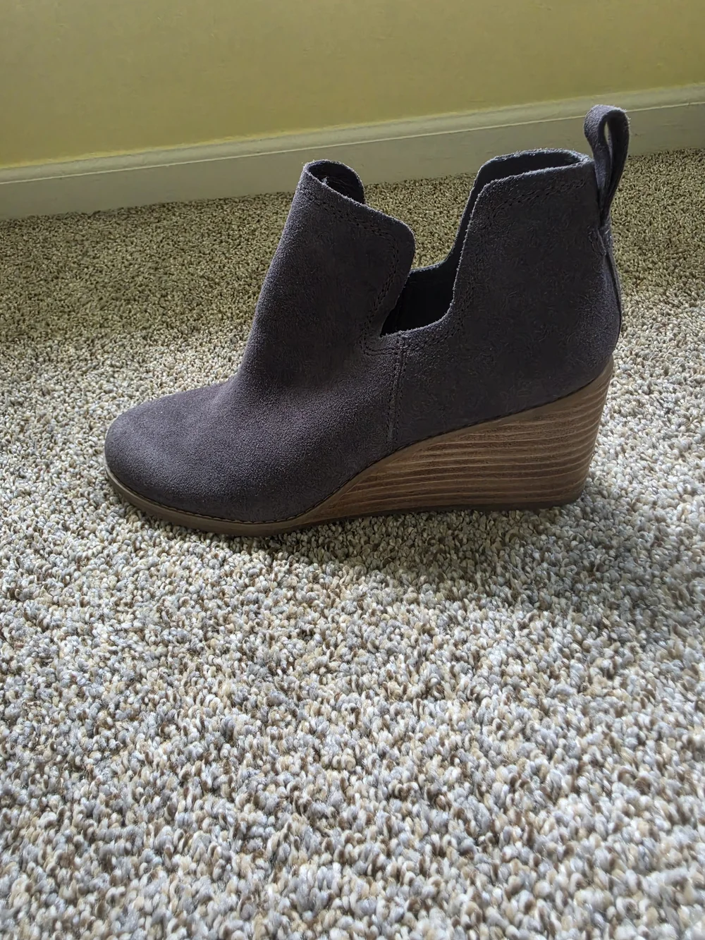 Toms Charcoal Suede Wedge Booties